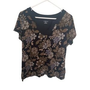 Croft & Barrow Womens XL Floral Scoop Neck Short Sleeve Cotton Modal Knit Top